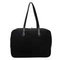 Detailed front view of a minimalist black canvas commute tote bag with leather handles - Black