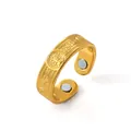 Golden vintage magnetic ring with engraved tree of life pattern and copper finish. - Five Trees Pattern / Gold