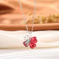 Élégant collier trèfle à quatre feuilles avec cristaux de cœur rouges et accents de strass - Style Trèfle à Quatre Feuilles / Rouge