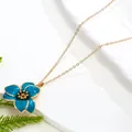 Elegant blue enamel flower pendant necklace with gold chain for women forest style - Necklace / Blue