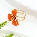 Exquisite orange flower ring with gold adjustable band and drip oil design for women - Ring / Orange