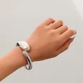 Bracciale rigido geometrico argento con dettagli in strass scintillanti da donna - Stile Geometrico Irregolare Pavé di Strass (款式十五) / Argento