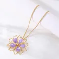 Elegant purple dripping oil flower pendant necklace with golden chain for women - Necklace / Purple