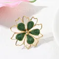 Elegant forest style green enamel flower ring with gold plated frame for women's gift - Ring / Green