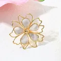 Elegant gold flower ring with white marble texture oil-dripped petals for vacation - Ring / White