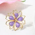 Elegant gold-plated purple enamel flower accessory with marbled petal texture for women - Ring / Purple