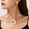 Elegant white enamel interlocking ring necklace and earrings jewelry set for women - Interlocking Ring Necklace and Earrings Set (28DYXT) / White