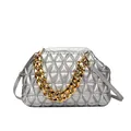 Silver quilted handbag with chunky gold chain detail and slender shoulder strap - Silver