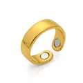 Elegant adjustable gold-plated magnetic therapy ring featuring two health-care magnets. - Open Loop (Single Magnet) / Gold