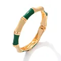Elegante pulsera rígida con forma de bambú en esmalte verde y beige chapada en oro - Estilo Bambú (75HYZJ Verde Beige) / Beige Amarillo Verde