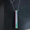Iridescent titanium steel breathing meditation necklace with cylinder pendant - Multicolor