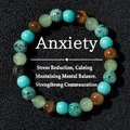 Natural stone tiger eye and turquoise beaded bracelet for anxiety relief and calming - 7 Chakra Healing Style (2026316 Style 8)