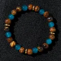 Exquisite natural tiger eye and blue crystal beaded bracelet with gold-toned spacers - Blue Stone and Tiger's Eye Style (2026316 Style 11)