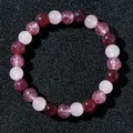 Handmade natural stone beaded bracelet featuring pink and ruby crystal round beads - Rose Quartz and Red Agate Gradient Style (2026316 Style 12)