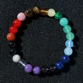 Handmade multi-color natural stone bead bracelet featuring tiger eye and amethyst. - Rainbow Natural Stone Style (2026316 Style 13)