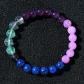 Multi-color natural stone beaded bracelet featuring amethyst and lapis lazuli beads - Multicolor Fluorite and Amethyst Style (2026316 Style 14)