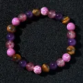 Colorful natural stone bead bracelet featuring tiger eye and purple crystal beads - Mixed Multi-Colored Stones Style (2026316 Style 16)
