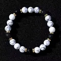Elegant natural white marble and black lava stone beaded bracelet for men and women - Black & White Marble Pattern Style (Model 2026316 Style 22)