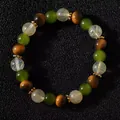 Handmade natural tiger eye and green gemstone beaded bracelet with elegant gold spacers - Tiger Eye & Green Chalcedony Style (Model 2026316 Style 23)