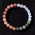 Multicolor natural stone beaded bracelet with pink and green gradient beads - Pink Orange Green White Gradient Style (Model 2026316 Style 24)