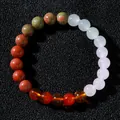 Natural stone beaded bracelet featuring unakite, red jasper, and pink rose quartz beads - Multicolor Red Green Pink White Style (Model 2026316 Style 25)