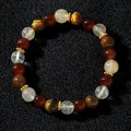 Tiger eye and carnelian natural stone bead bracelet with golden flower spacers - Red & Black Tiger Eye Style (Model 2026316 Style 26)