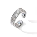 Detailed view of silver magnetic ring with Celtic knot and embedded therapy magnets - Big Tree (YXSMS-JZ) / Silver