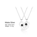 Detail of matte silver magnetic heart couples pendant projection necklace - Double Metal Chain / Silver