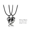 Close-up of black magnetic couple heart projection necklace with specification details - Double Leather Rope / Black