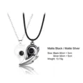 Close-up of magnetic heart-shaped couple projection necklaces with size details - Rope and Chain Mix / Black and Silver
