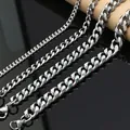 Detailed comparison of four different widths of stainless steel Cuban link chains for men - 3mm Cuban Chain / 18cm+5cm / Steel