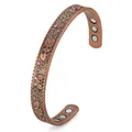 Antique red copper magnetic bracelet with floral engraving and adjustable C-shape - Clover & Flower Style