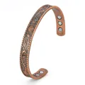 Vintage copper magnetic cuff bracelet with floral engraving and adjustable C-shape. - Sunflower Style