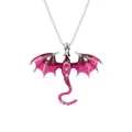 Detailed view of vintage pink enamel dragon pendant with sparkling crystals. - Dragon Necklace / Rose Red