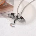 Detailed view of retro dragon pendant necklace with enamel wings and rhinestones - Gray