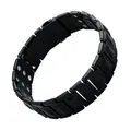 Men's magnetic therapy bracelet in matte black watchband style with a wide buckle clasp - Black
