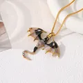 Vintage enamel flying dragon pendant necklace with multicolored rhinestones on gold chain - Brown
