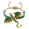 Vintage enamel dragon charm bracelet with woven green cord and sparkly rhinestones - Green Braided Bracelet
