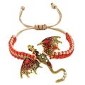 Vintage style flying dragon braided cord bracelet with colorful enamel and stones - Red Braided Bracelet