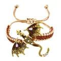 Vintage dragon braided bracelet with enamel wings and sparkling rhinestones for gift - Brown Braided Bracelet