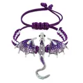 Purple woven cord bracelet featuring a silver-toned flying dragon charm with rhinestones. - Purple Braided Bracelet