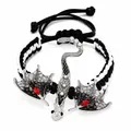 Handcrafted retro flying dragon braided bracelet with enamel wings and red rhinestones decoration - Grey Braided Bracelet