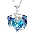 Vintage dragon necklace variant with a vibrant blue heart-shaped crystal pendant. - Blue Dragon Necklace