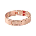 Detailed view of a rose gold magnetic bracelet with hexagonal links and therapy magnets. - Large Version (QX-SL) / 20cm x 1.4cm / Rose Gold