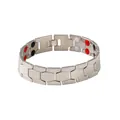 Detail view of men's silver hexagonal link bracelet with internal magnetic stones - Large Version (QX-SL) / 20cm x 1.4cm / Silver