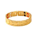 Close-up of a gold magnetic therapy bracelet for men with hexagonal links and magnets. - Large Version (QX-SL) / 20cm x 1.4cm / Gold