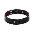High-quality detail of black magnetic bracelet featuring red and white energy stones - Large Version (QX-SL) / 20cm x 1.4cm / Black