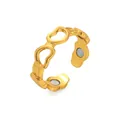 Gold-colored adjustable open ring with hollow heart design and therapeutic magnets - Gold