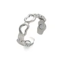 Close-up detail view of an adjustable silver heart ring with therapeutic magnets inside - Silver