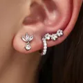 Fashionable silver-toned zirconia stud hoop and ear cuff set for a trendy look - Clover and Star 3-Piece Set (82TED) / Silver